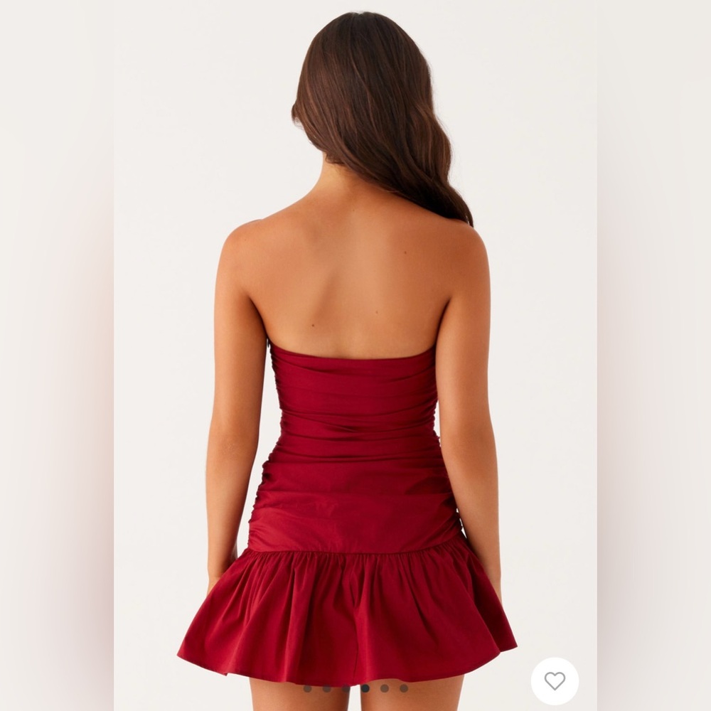 Peppermayo Strapless Ruched Mini Dress in Deep Red - Picture 2 of 5